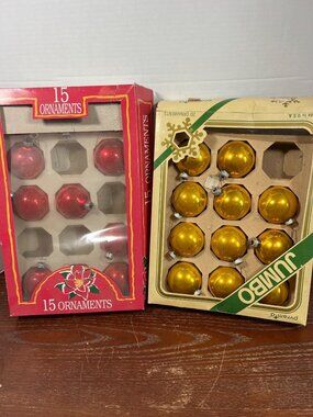 Vintage Christmas Tree Ornaments Set Of 35 Red & Gold Glass Balls In Original Pa